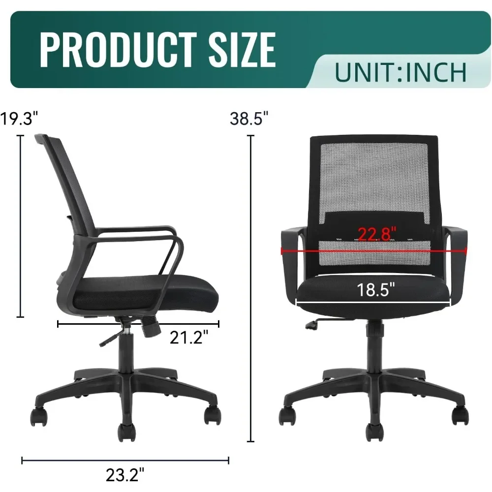 Task Chair Mid Back - 人間工学に基づいたオフィスチェア、ミッドバックメッシュコンピュータチェアランバーサポートコンフォートエグゼクティブ調節可能な回転タスクチェア付き