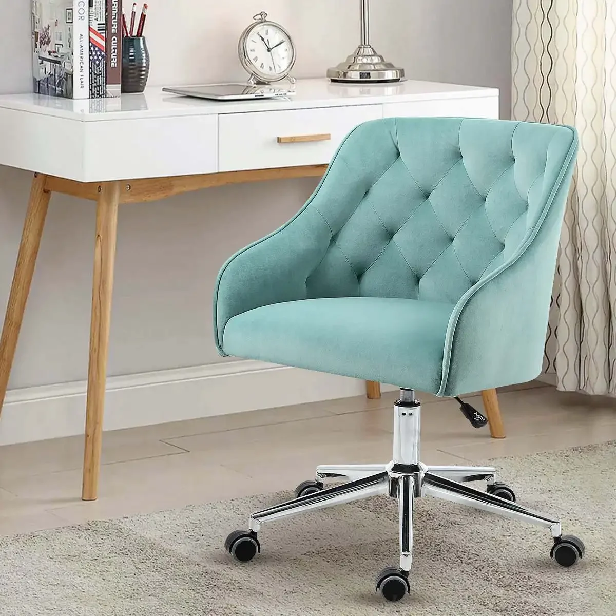 Task Chair Mid Back - 87 センチメートルベルベットオフィスチェアデスクチェアミッドバックタスクチェアコンピュータスイベル快適なドレッシングラウンジ寝室用