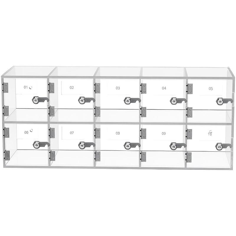 Office Storage Cabinet - 携帯電話収納ロッカー、10スロット、アクリル素材、ドアロックと鍵付き、壁掛けキャビネットポケット、オフィス、教室、ジム用ボックス、透明