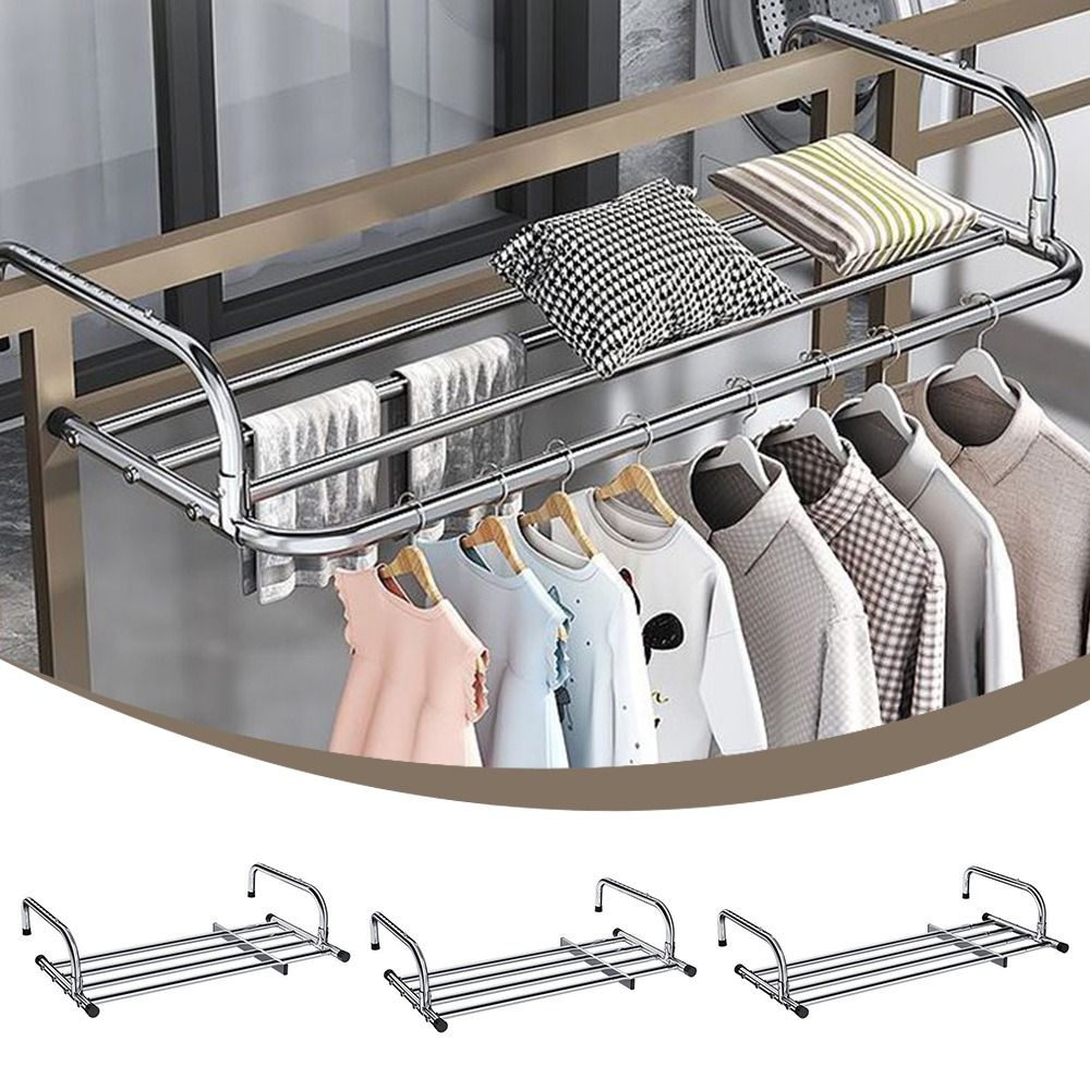 Coat Rack Standing - 伸縮式衣類乾燥ラック、調節可能なフロアスタンド式バルコニー吊り下げレール、50〜158cmステンレス製衣類整理ラック