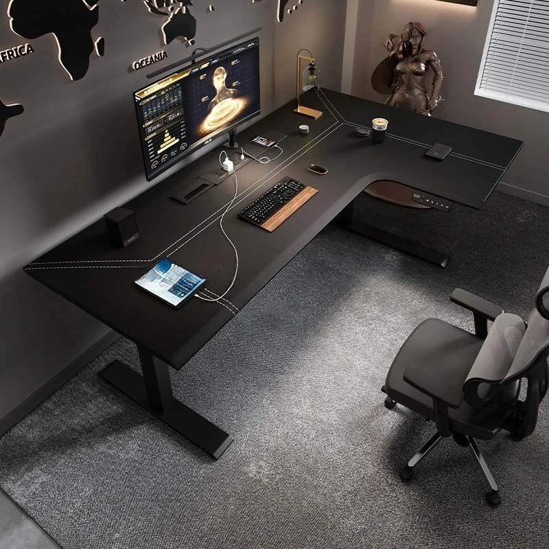 Office Furniture Rental - 7 形状大型ボスオフィスデスク電動高さ調節可能なコンピュータデスクテーブル LED ディスプレイモーションゲーミングデスク付き家庭用