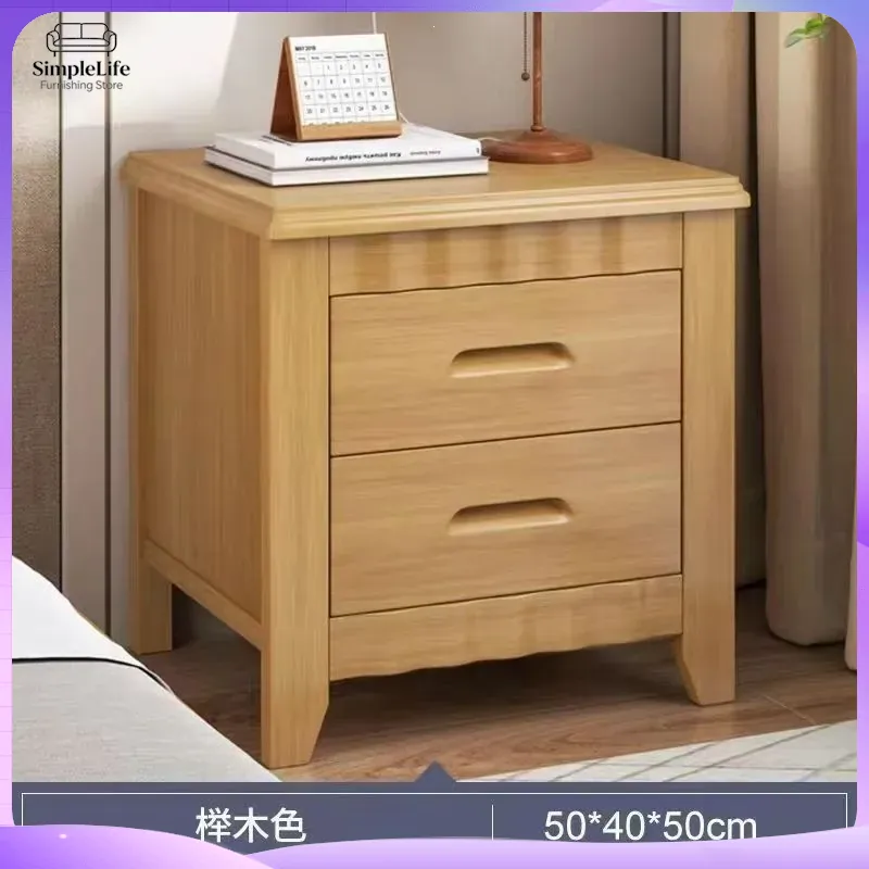 Office Furniture Rental - インストール不要の中国風無垢材ベッドサイドテーブル、引き出しとロック付き、寝室、ホームオフィス、レンタルルームの収納に最適