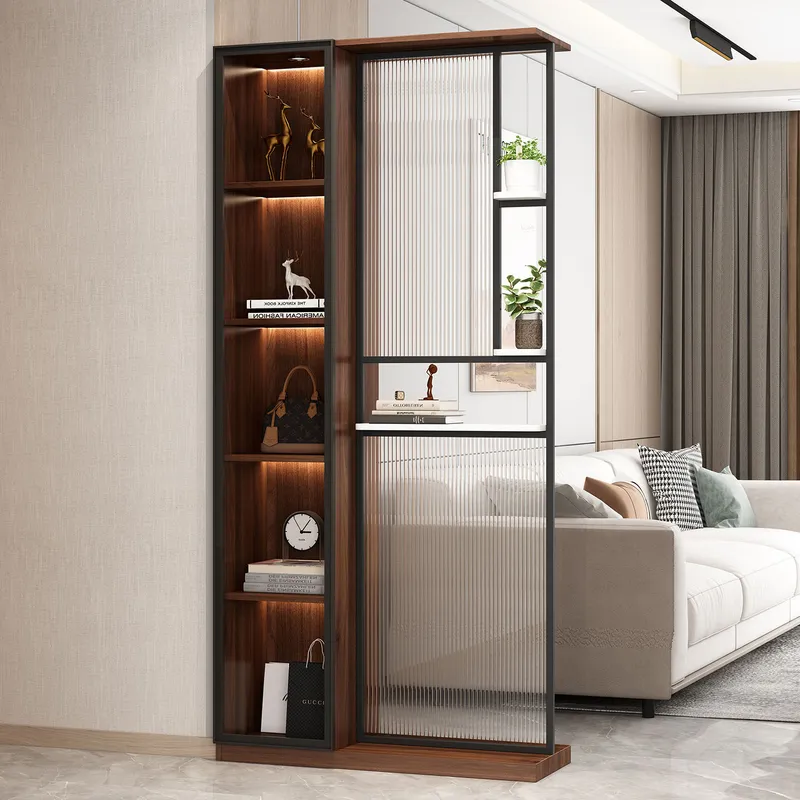 Partition Screen Divider - チャンホンガラス製玄関仕切りスクリーン、木製収納キャビネット、ドア対面仕切り
