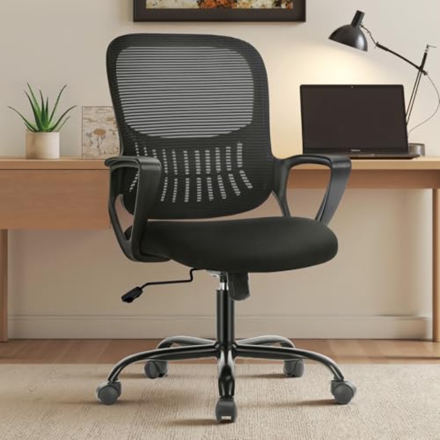 Task Chair Mid Back - ホームオフィスチェア、ミッドバックコンピューターエルゴノミックメッシュデスク、大きなシート付き、エグゼクティブ高さ調節可能なスイベルタスクチェア、ランバーサポート付き