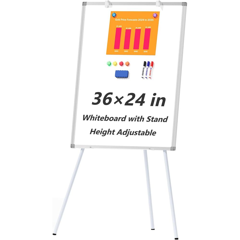 Whiteboard Easel Tripod - 大型ホワイトボードイーゼルスタンド付き、36 x 24インチ ポータブル自立型磁気ドライイレースホワイトボード、3フィート x 2フィート
