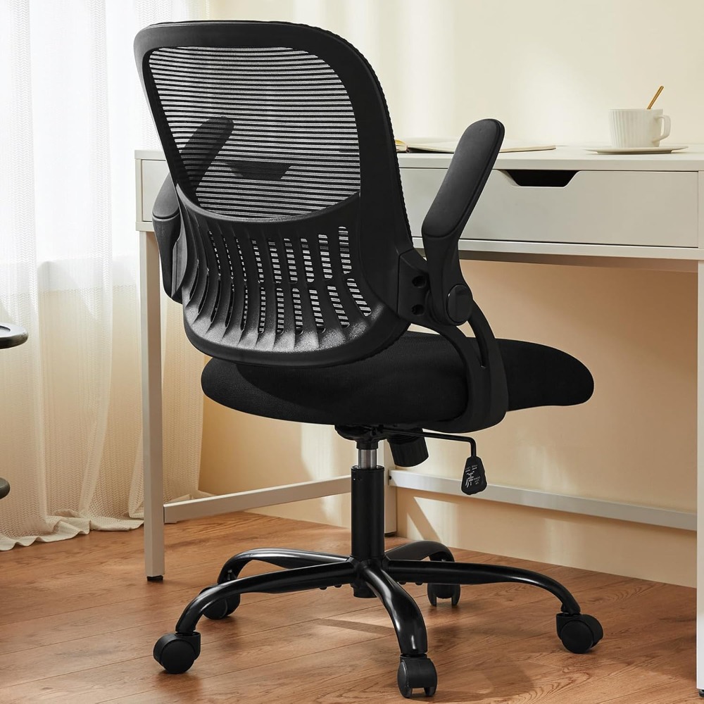 Task Chair Mid Back - オフィスコンピューターデスクチェア、人間工学に基づいたミッドバックメッシュローリングワークスイベルタスクチェア、ホイール付き、快適なランバーサポート