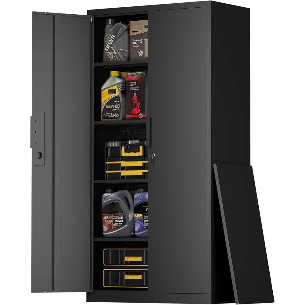 Office Storage Cabinet - 72個の高耐久性金属製収納キャビネット（ロック付き、奥行き18インチ、4段の調節可能な棚付き）ガレージ、ランドリー、オフィス用 - ブラック
