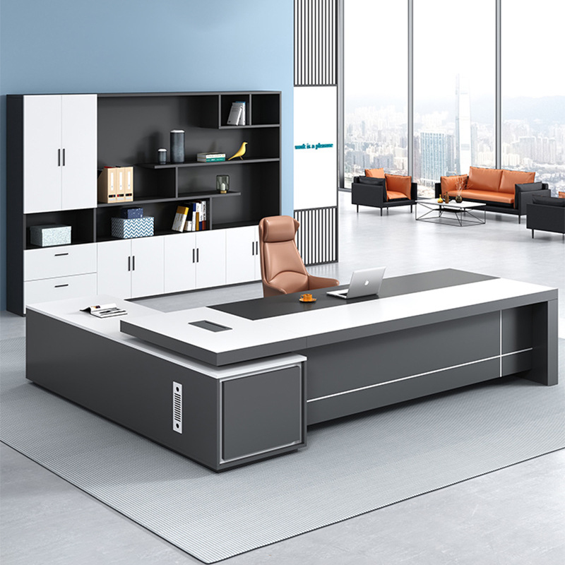 Xh Office Furniture - 白い椅子と椅子セット、マネージャー用、シンプルモダンなオフィス家具、エグゼクティブデスク1人用