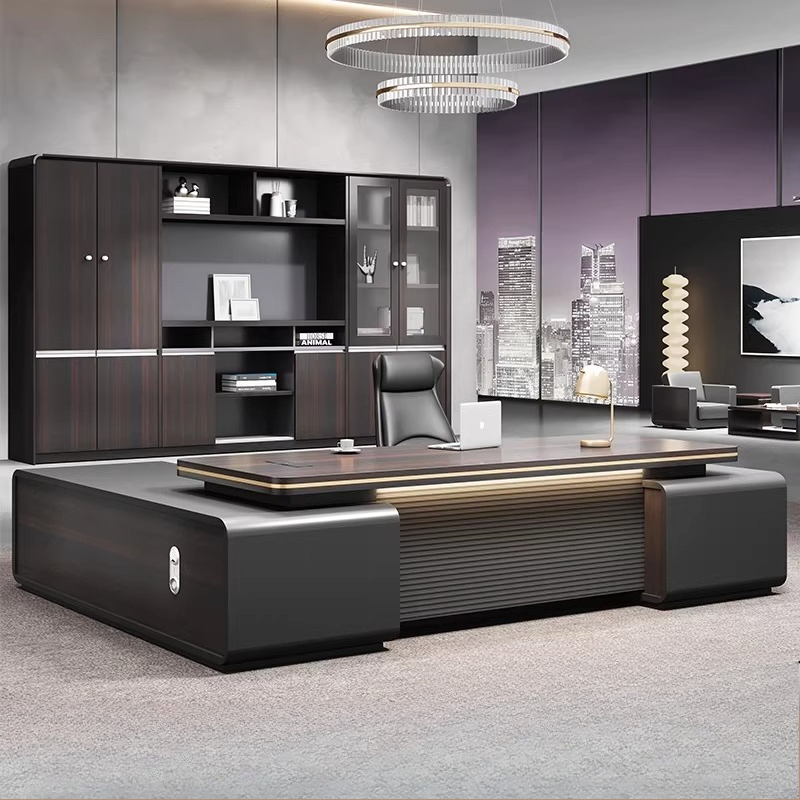 Office Furniture Rental - スタンディングドロワー付きヨーロピアンフロアコンピューターデスク ブラックウッド エスクリトリオス・デ・オルデナドール モダン家具 コーナー収納 オフィスデスク
