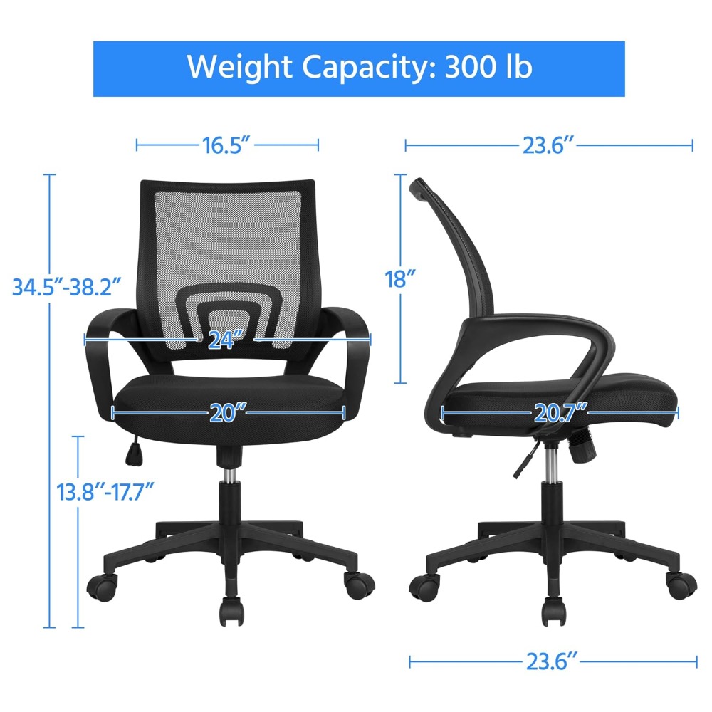 Task Chair Mid Back - ミッドバックメッシュ人間工学に基づいたオフィスチェア、調節可能な回転式コンピュータタスクチェア（ランバーサポート＆アームレスト付き）、カスタムメイド