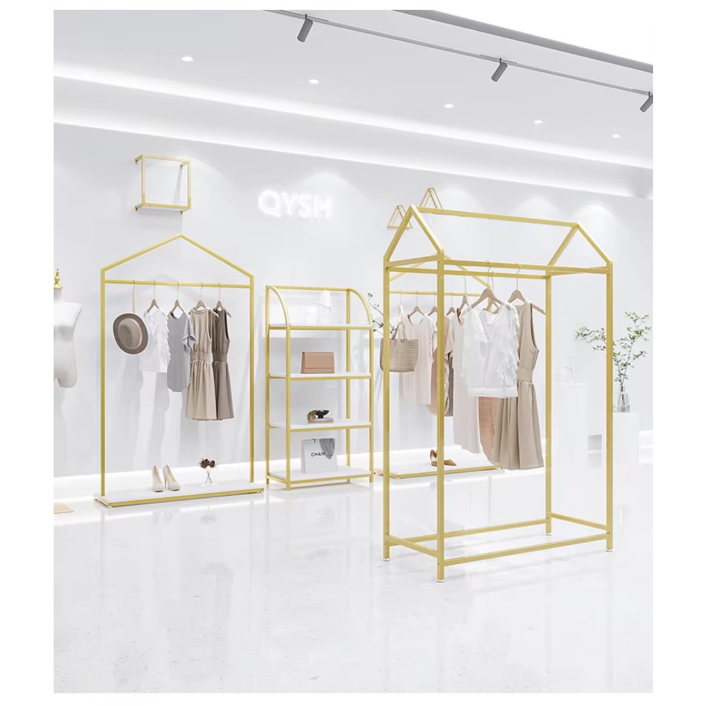 Coat Rack Standing - 磨き上げられたゴールドステンレススチール製衣類ラックと多層シューズバッグ衣類ラックコートハンガースタンド衣類新デザイン