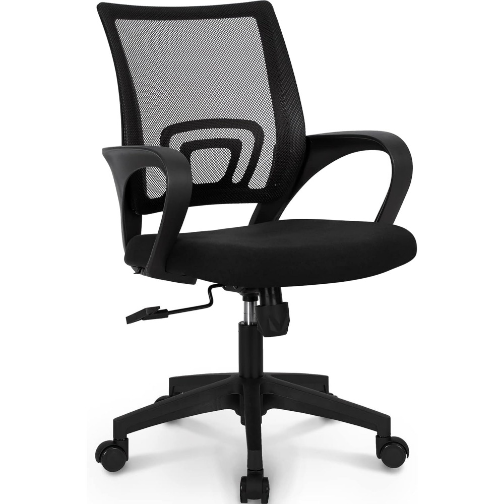 Task Chair Mid Back - ブラックメッシュゲーミングオフィスチェア、ミッドバックランバーサポート、高さ調節可能、回転式、家庭用コンピューターデスクタスク用