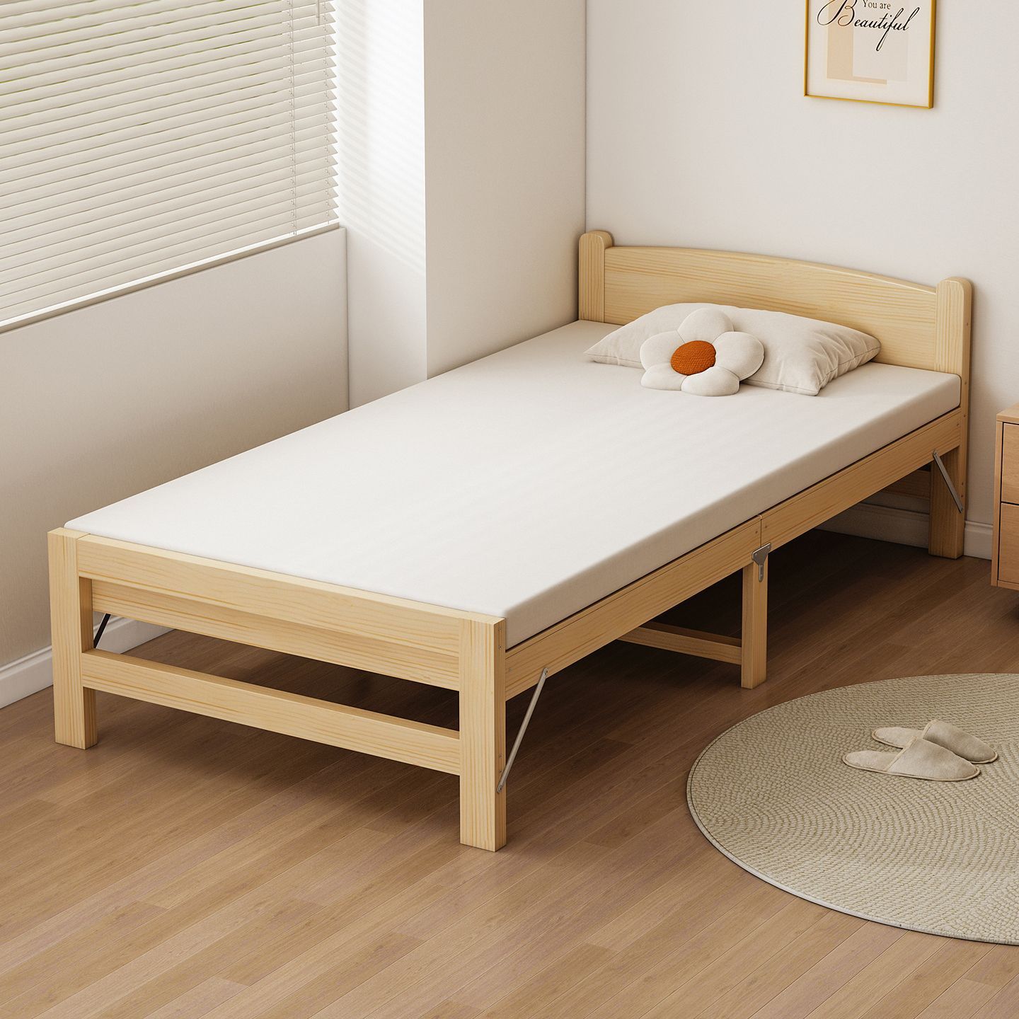 Office Furniture Rental - ユンリンリ寝室用シングル木製ベッド、ダブルベッド、オフィス仮眠用折りたたみベッド、賃貸住宅用フレーム、家庭用シングルベッド