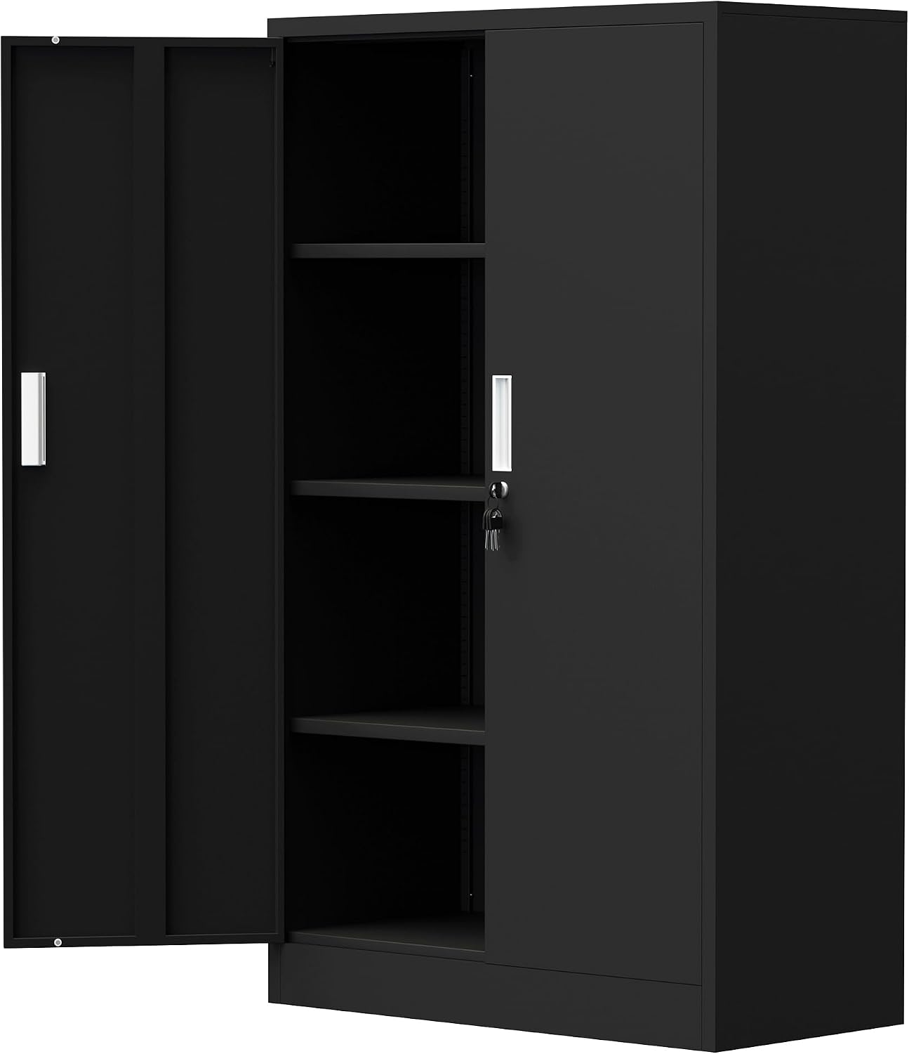 Office Storage Cabinet - 高さ53.5インチの金属製ロック可能な収納キャビネット、ロック式のドアと調節可能な棚付き、家庭、オフィス、ガレージ、キッチン、パントリー用の多目的オーガナイザー、ブラック