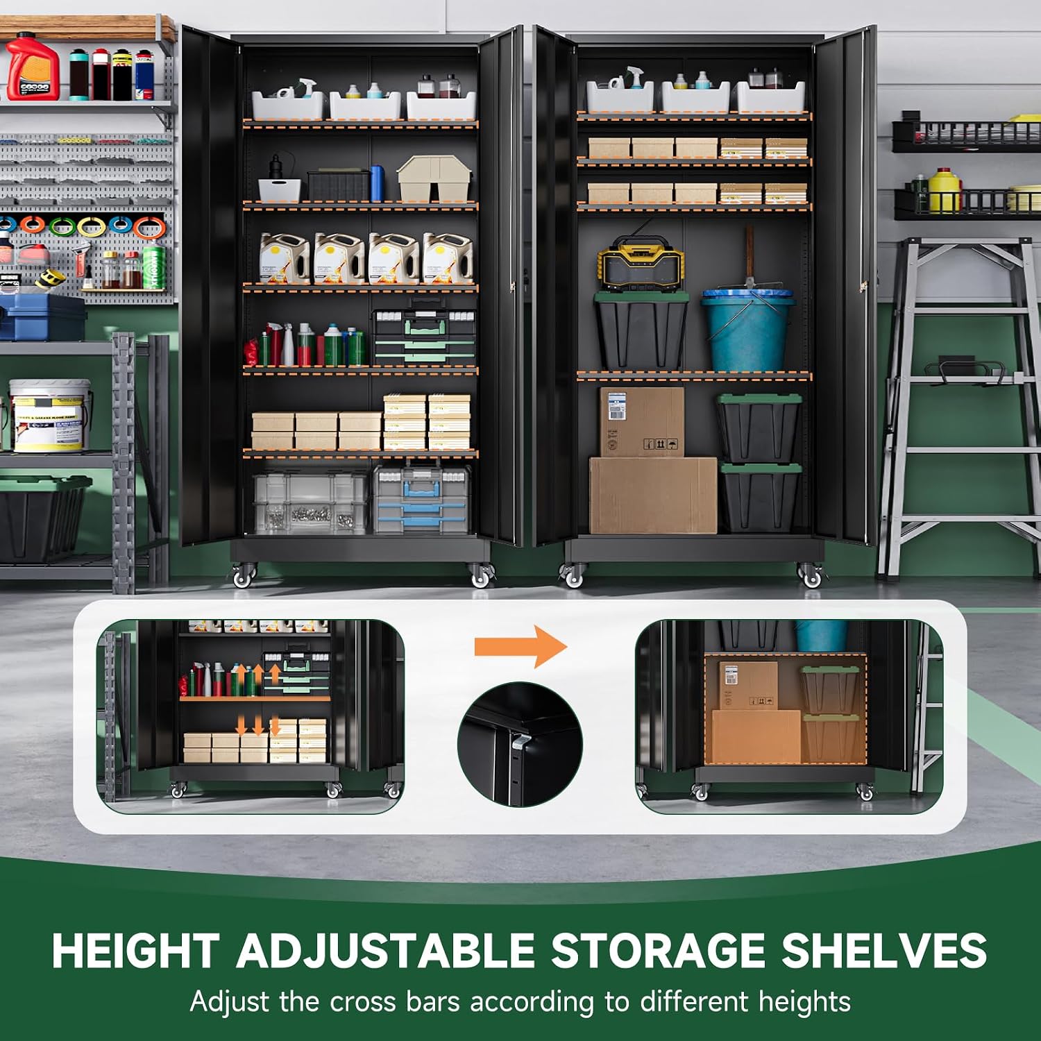 ローリングメタルガレージ収納キャビネット、頑丈なスチール製ツ - Office Storage Cabinet のレビューと価格