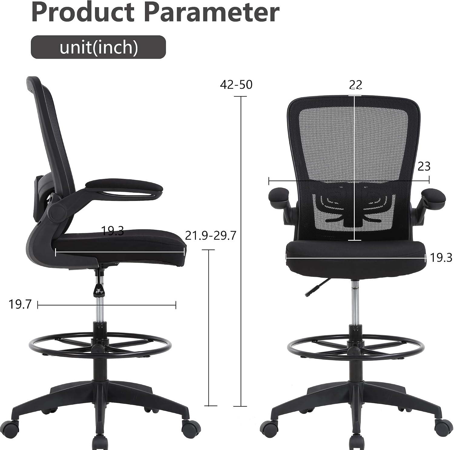 BestOffice製図用チェア、背の高いオフィスチェア、高 - Task Chair Mid Back のレビューと価格