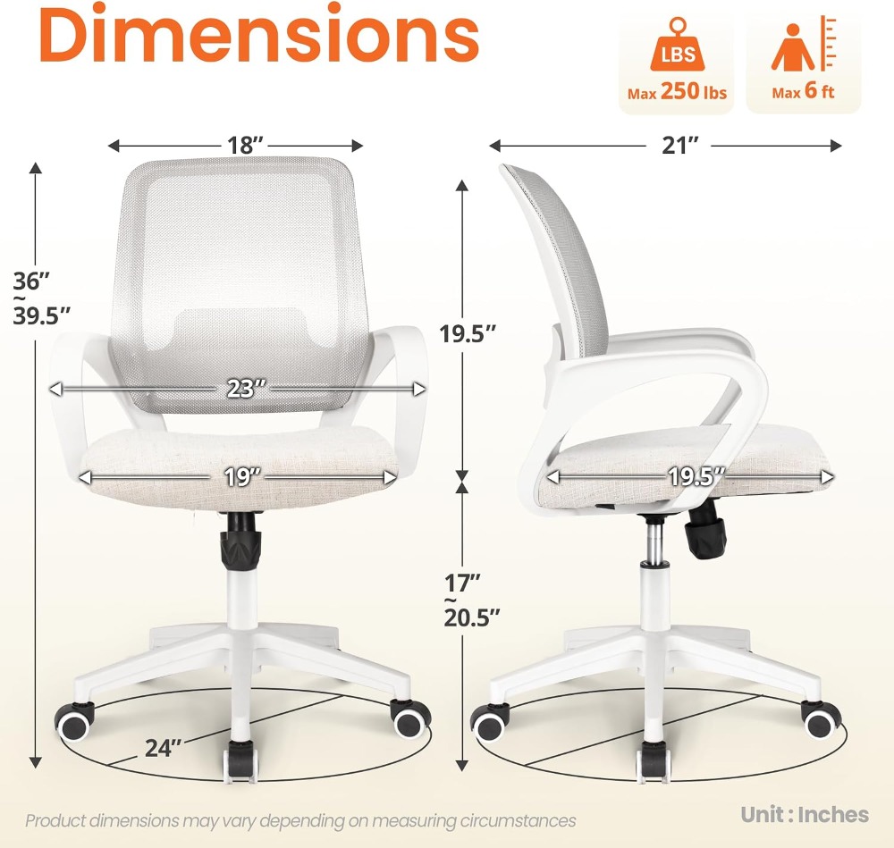 人間工学に基づいたオフィスデスクチェア、ランバーサポート付き - Task Chair Mid Back のレビューと価格