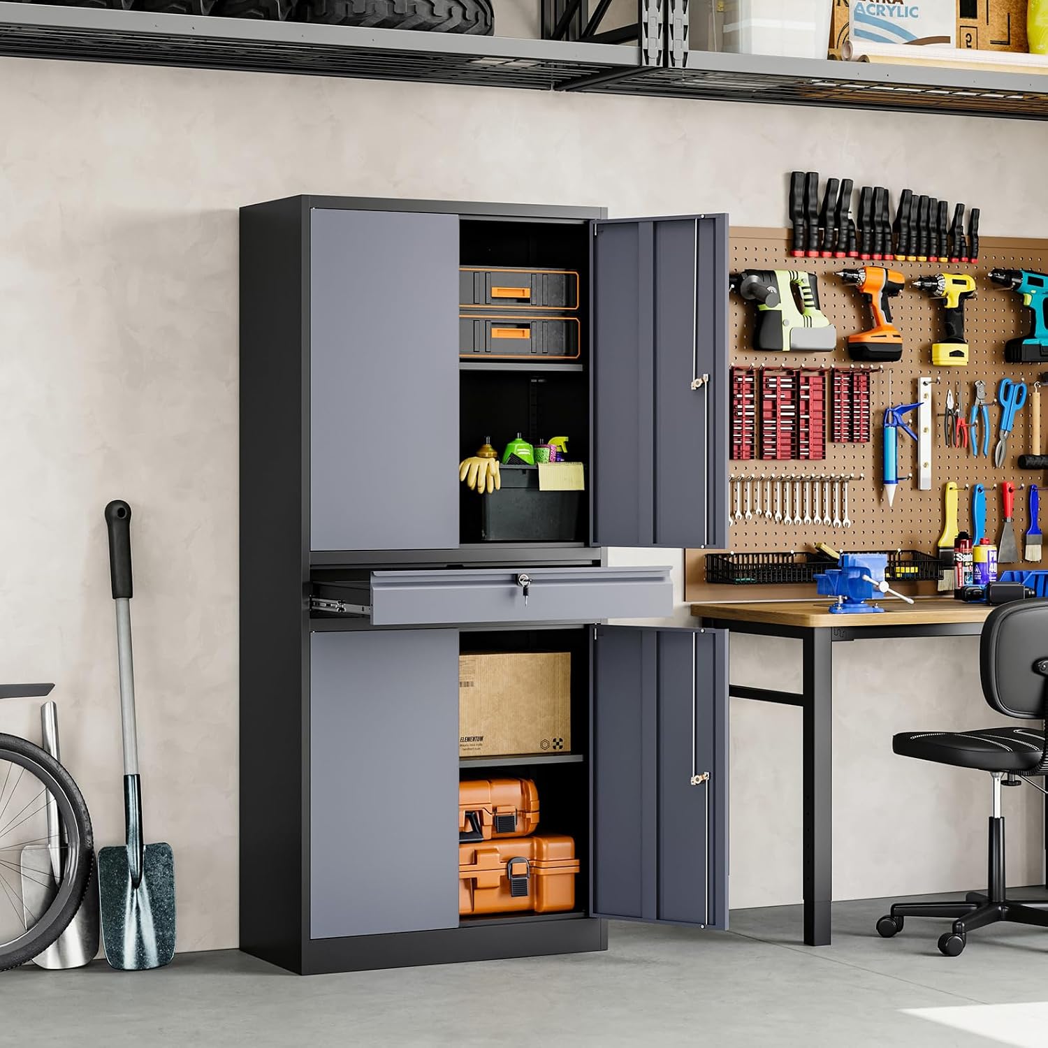 金属製ガレージ収納キャビネット、オフィス倉庫用ロック付き扉と - Office Storage Cabinet のレビューと価格