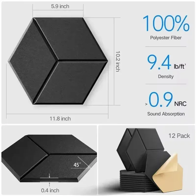 12 個の自己粘着六角形遮音フォームパネルホームスタジオオフ - Office Furniture Solutions のレビューと価格