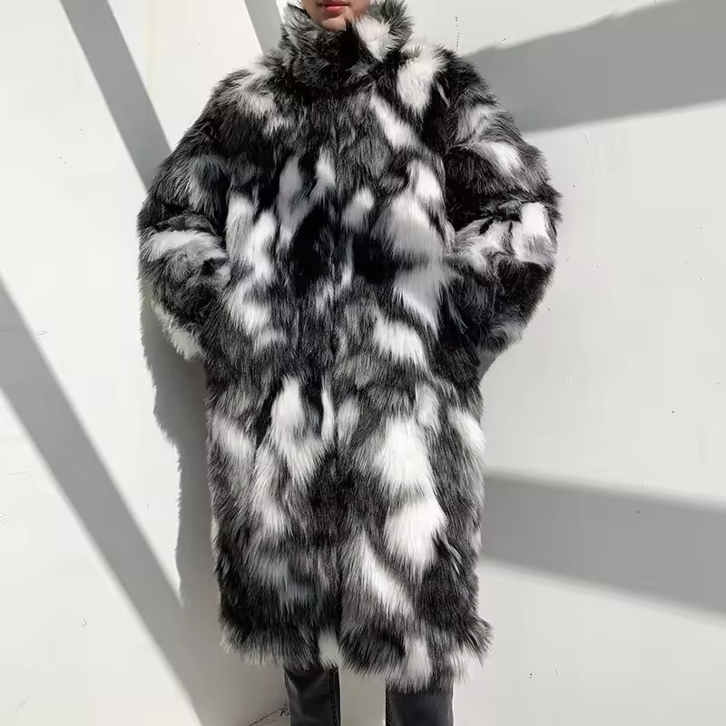 冬のヒップホップロングフェイクファーコートスタンドアップカラ - Coat Rack Standing のレビューと価格