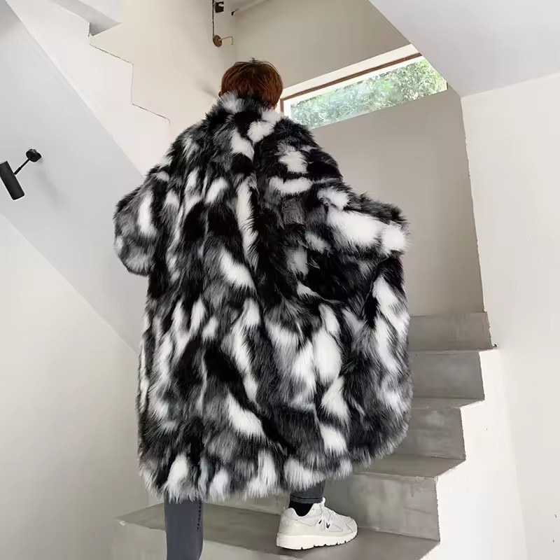 冬のヒップホップロングフェイクファーコートスタンドアップカラ - Coat Rack Standing のレビューと価格