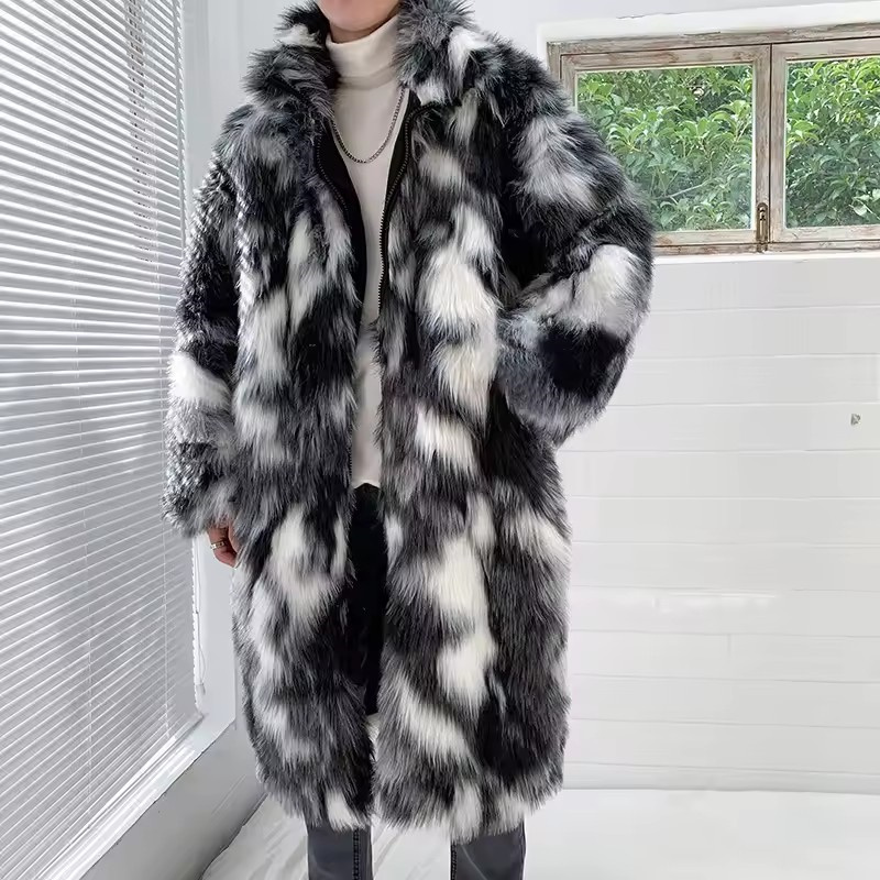 冬のヒップホップロングフェイクファーコートスタンドアップカラ - Coat Rack Standing のレビューと価格