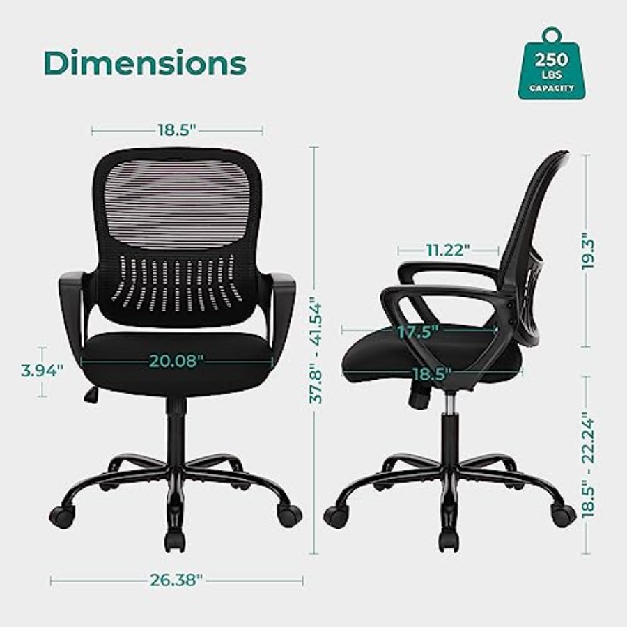 ホームオフィスチェア、ミッドバックコンピューターエルゴノミッ - Task Chair Mid Back のレビューと価格