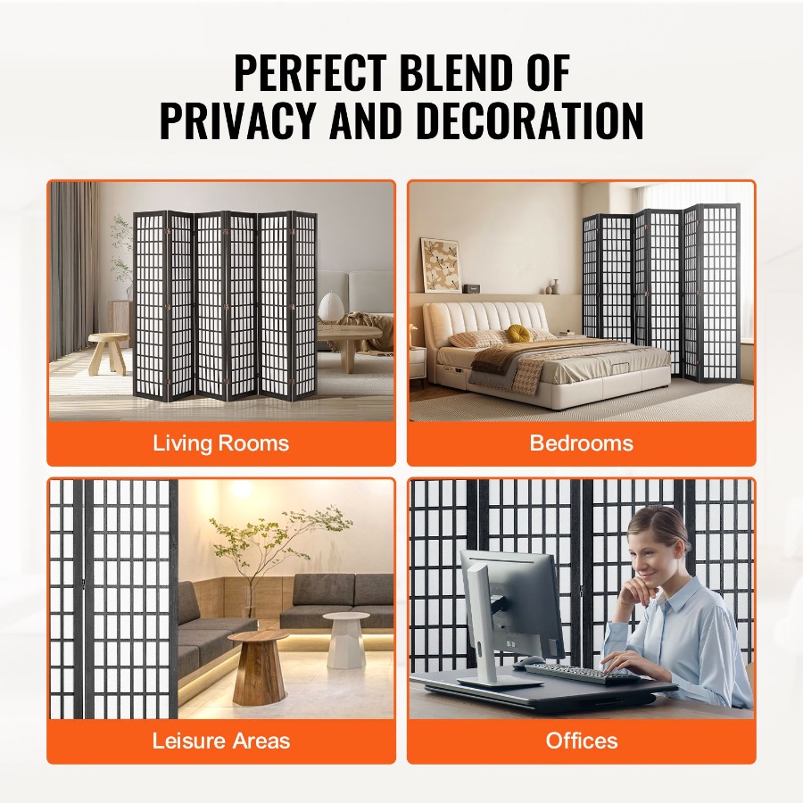 6枚パネルの和風間仕切り折りたたみ式プライバシースクリーン、 - Partition Screen Divider のレビューと価格