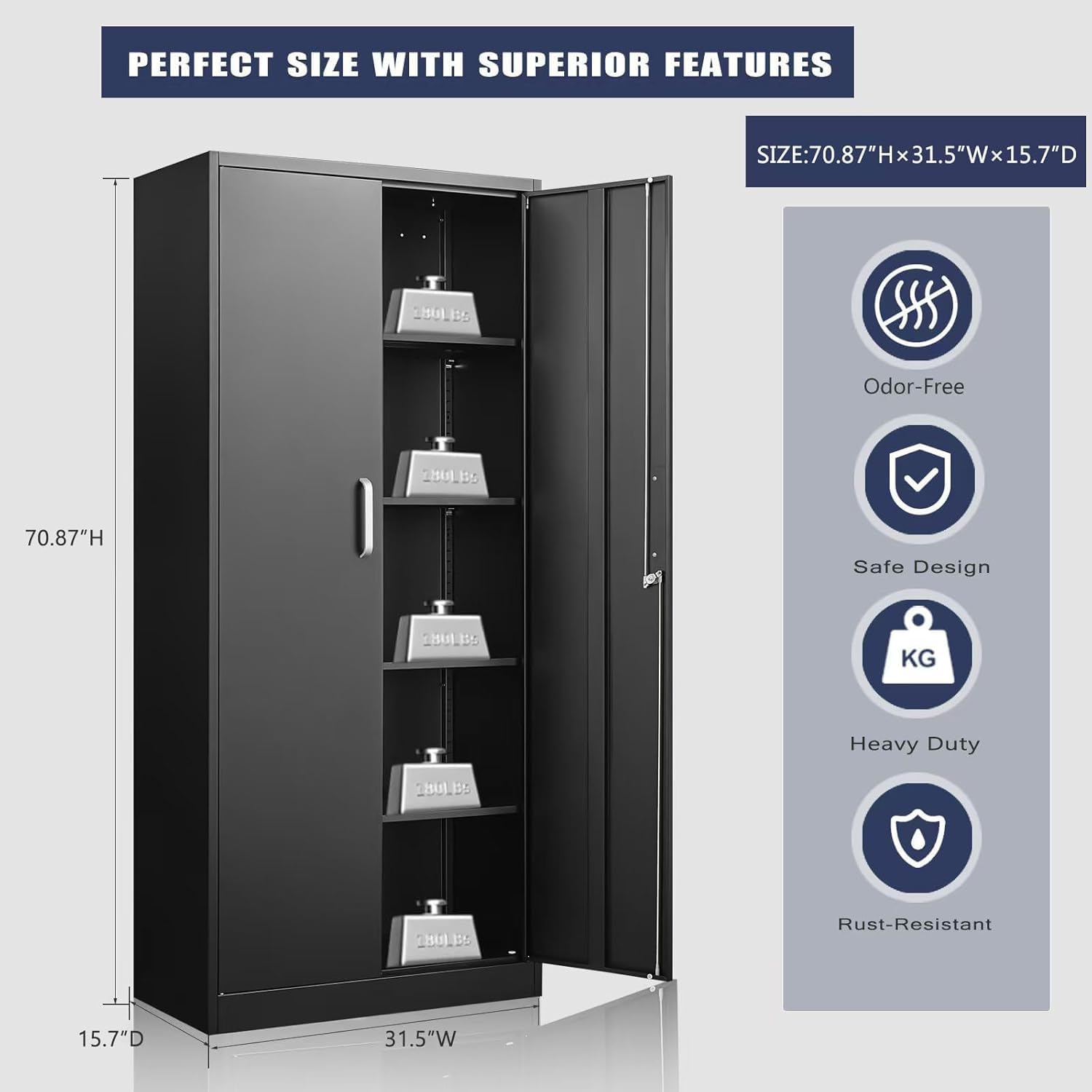 調節可能な棚付き金属製収納キャビネット ドアと棚付きの黒いガ - Office Storage Cabinet のレビューと価格