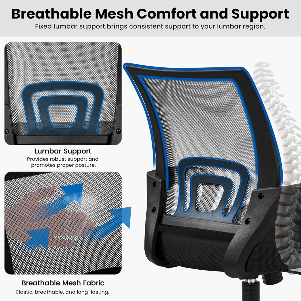 ミッドバックメッシュ人間工学に基づいたオフィスチェア、調節可 - Task Chair Mid Back のレビューと価格
