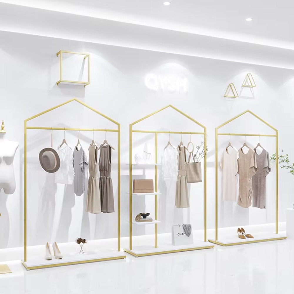 磨き上げられたゴールドステンレススチール製衣類ラックと多層シ - Coat Rack Standing のレビューと価格