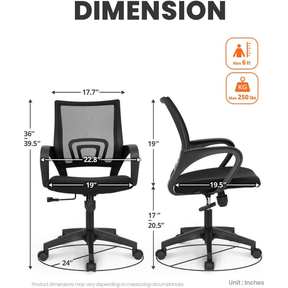 ブラックメッシュゲーミングオフィスチェア、ミッドバックランバ - Task Chair Mid Back のレビューと価格