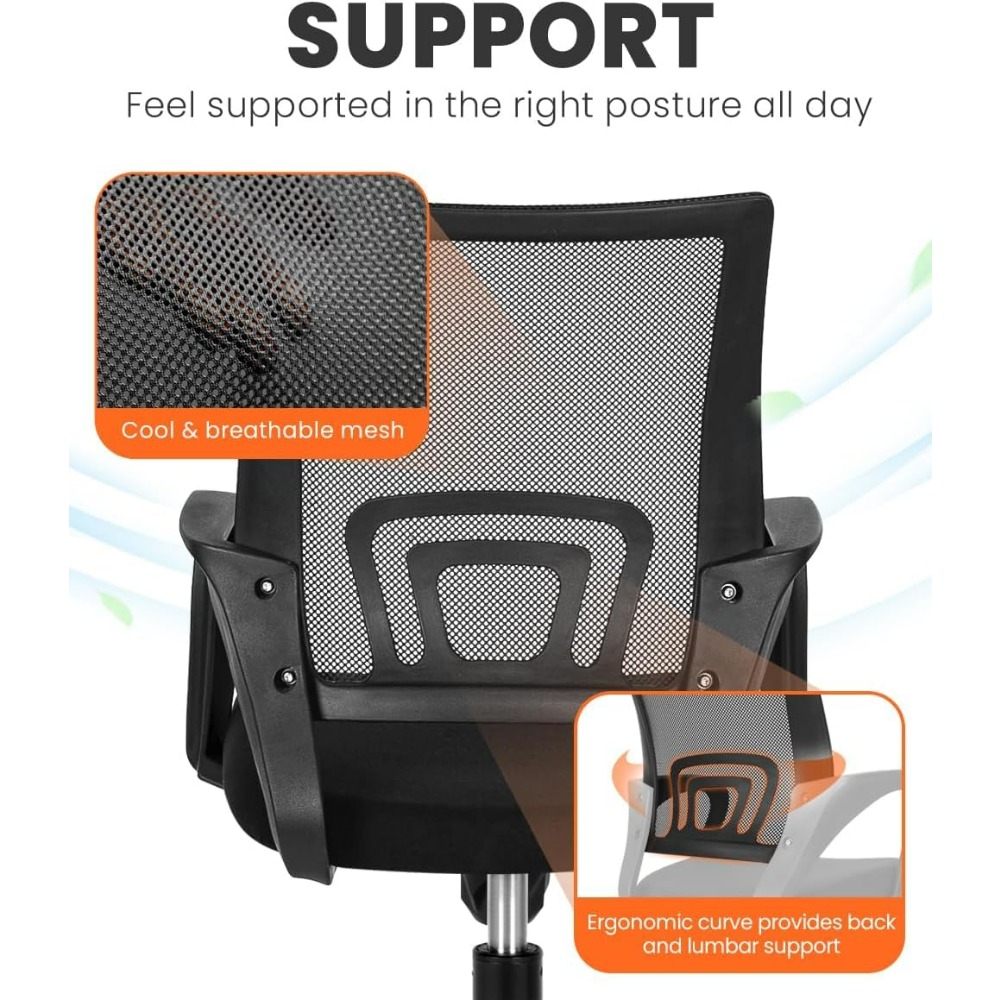 ブラックメッシュゲーミングオフィスチェア、ミッドバックランバ - Task Chair Mid Back のレビューと価格