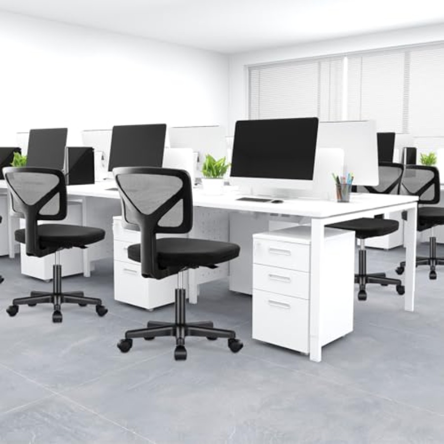 小型オフィスチェア アームレス、人間工学に基づいた調節可能な - Task Chair Mid Back のレビューと価格