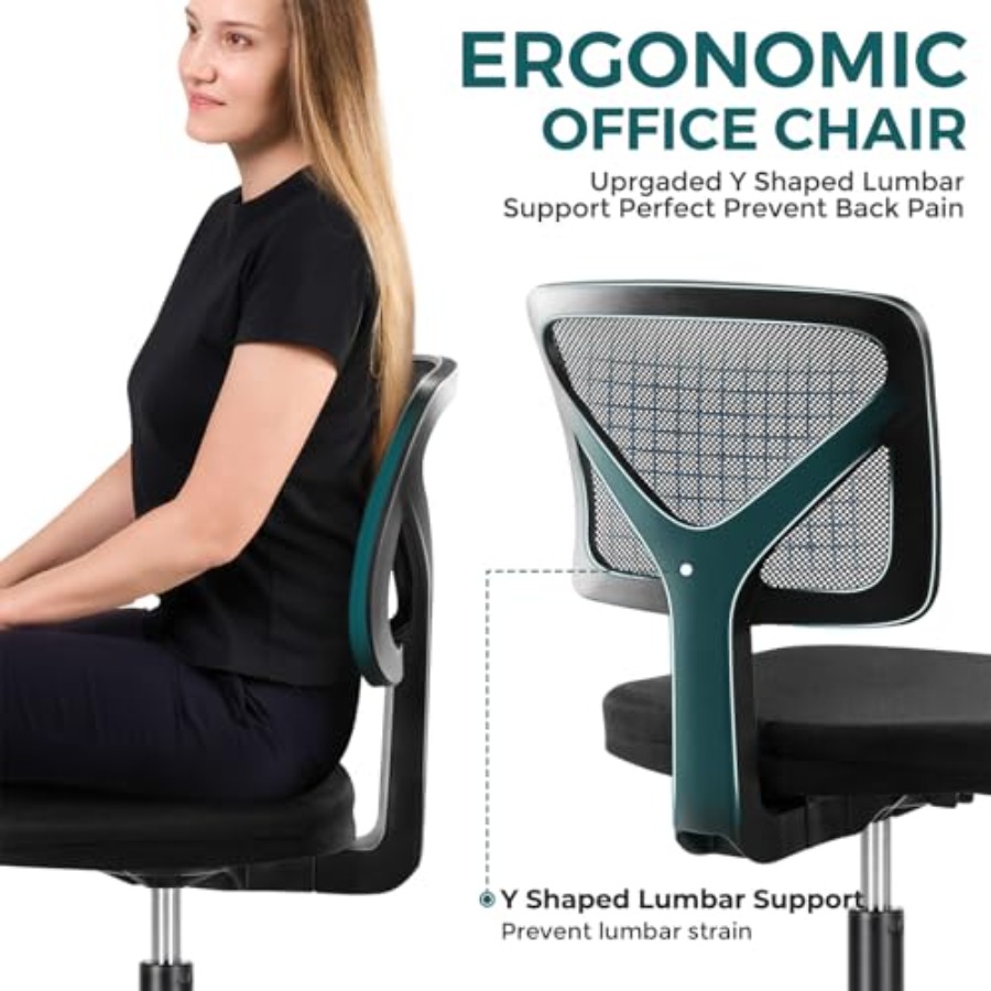 小型オフィスチェア アームレス、人間工学に基づいた調節可能な - Task Chair Mid Back のレビューと価格